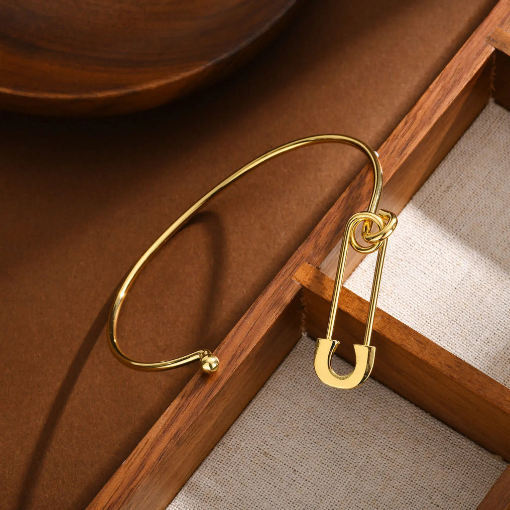 Meaeguet Gold Safety Pin Bangle Bracelet – Copper Cuff Cuff Bangle Bracelet SPOT