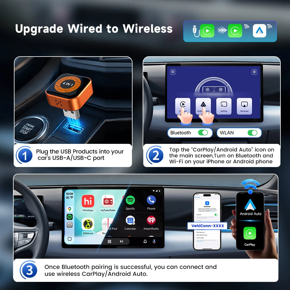 Mini Ultra Wireless CarPlay & Android Auto Adapter 4-in-1 Wireless CarPlay Adapter SPOT