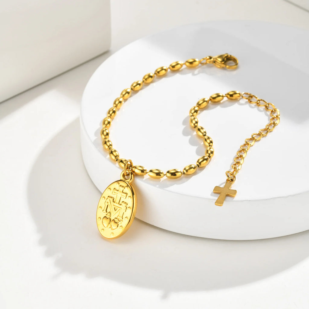 18K Gold Virgin Mary Rosary Bracelet – Stainless Steel Women Religious Bracelet SPOT