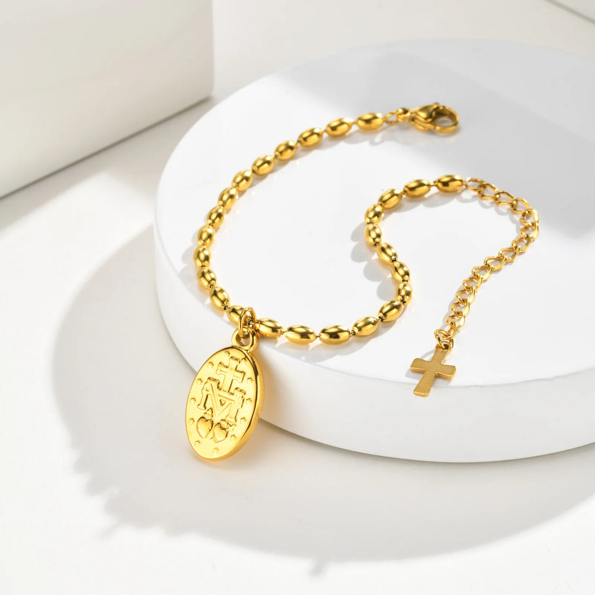 18K Gold Virgin Mary Rosary Bracelet – Stainless Steel Women Religious Bracelet SPOT