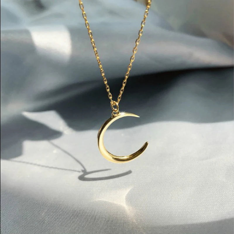 Crescent Moon Silver-Plated Pendant Necklace | Clavicle Chain Pendant Necklace SPOT Gold