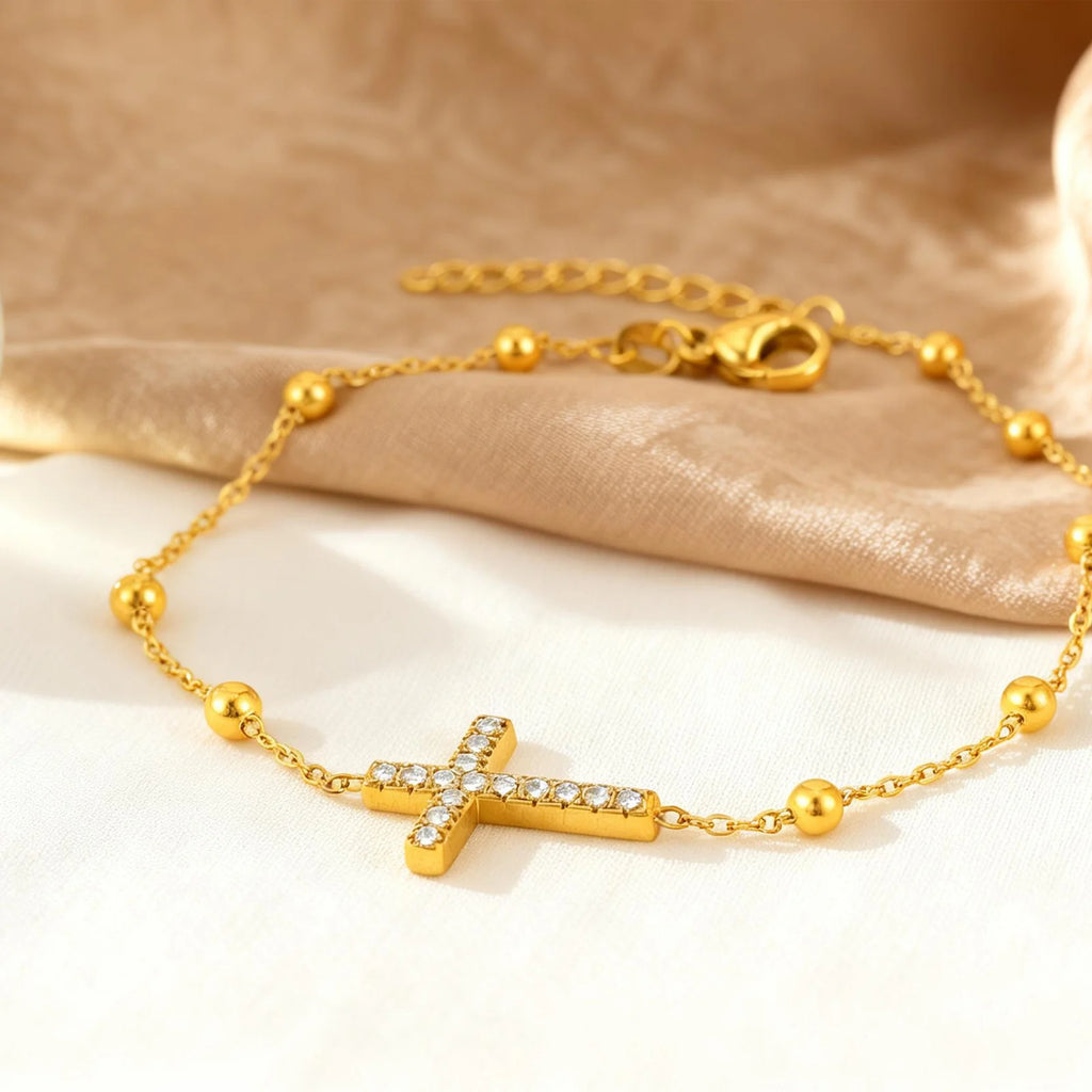 Crystal Cross Bracelet 18K PVD Plated Stainless Steel Women Crystal Cross Bracelet SPOT