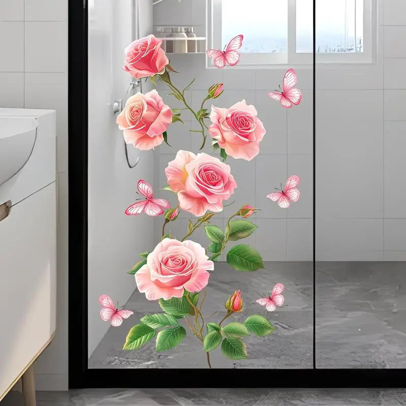 Rose Floral Glass Door Sticker – Removable Waterproof PVC Decal Window Decal Sticker SPOT A1