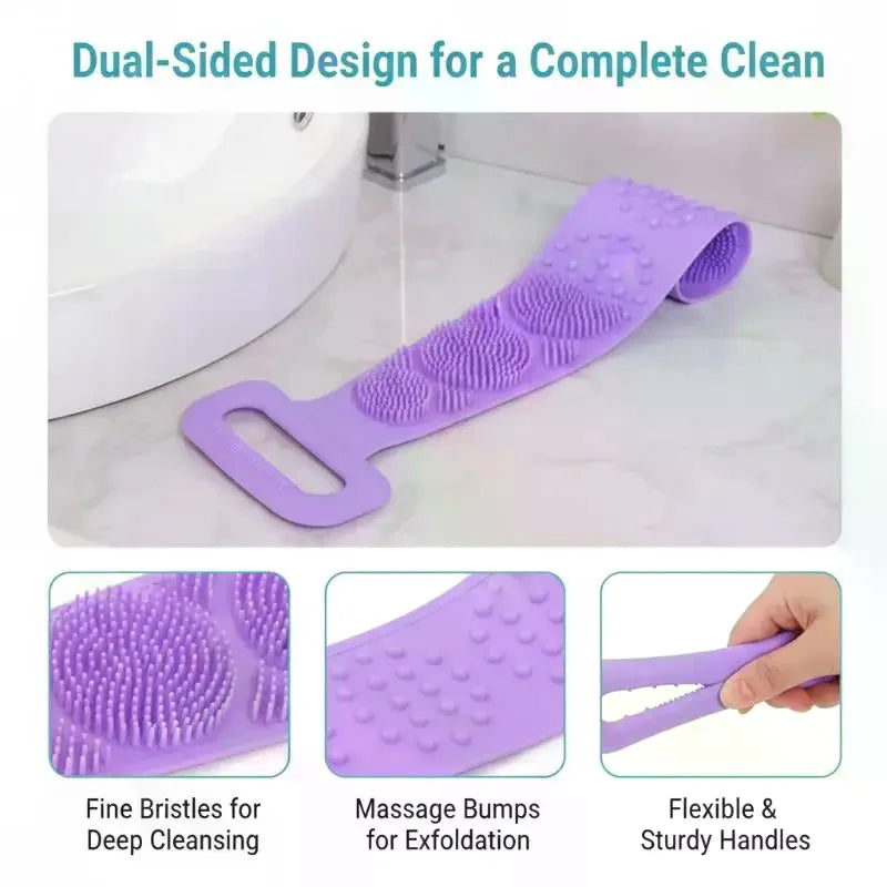 Silicone Exfoliating Back Scrubber Belt – Double-Sided Bath Brush Bath Exfoliating Scrubber SPOT
