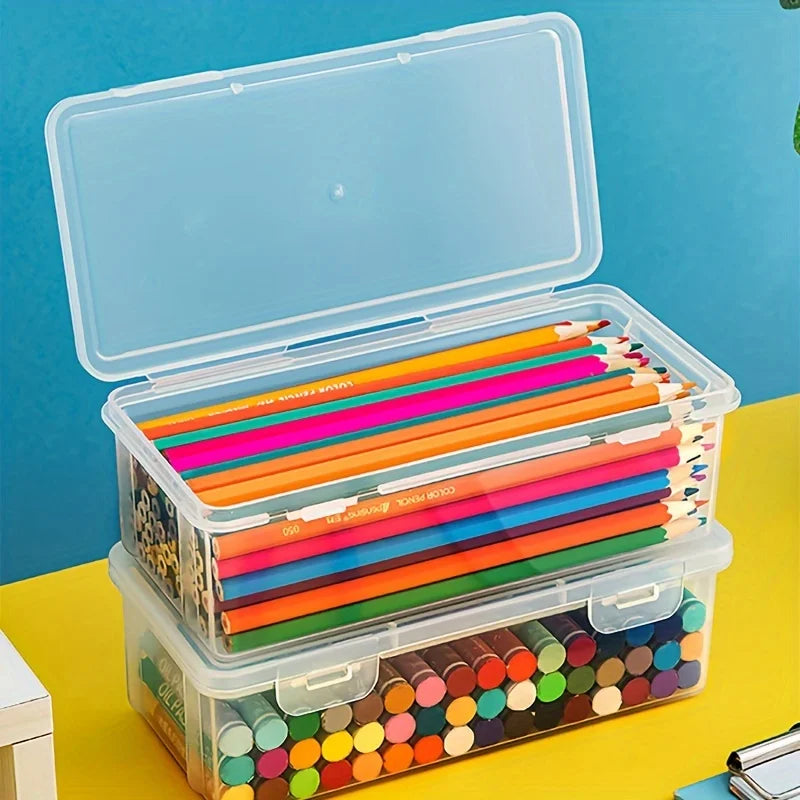 2-Pack Transparent Plastic Pencil Box – Art Supply Organizer Pencil Storage Box SPOT