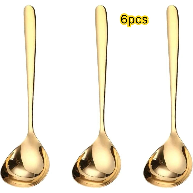 6-Pack Stainless Steel Soup Spoons – Long Handle, Deep Bowl Soup Spoon Set SPOT Golden 6pcs