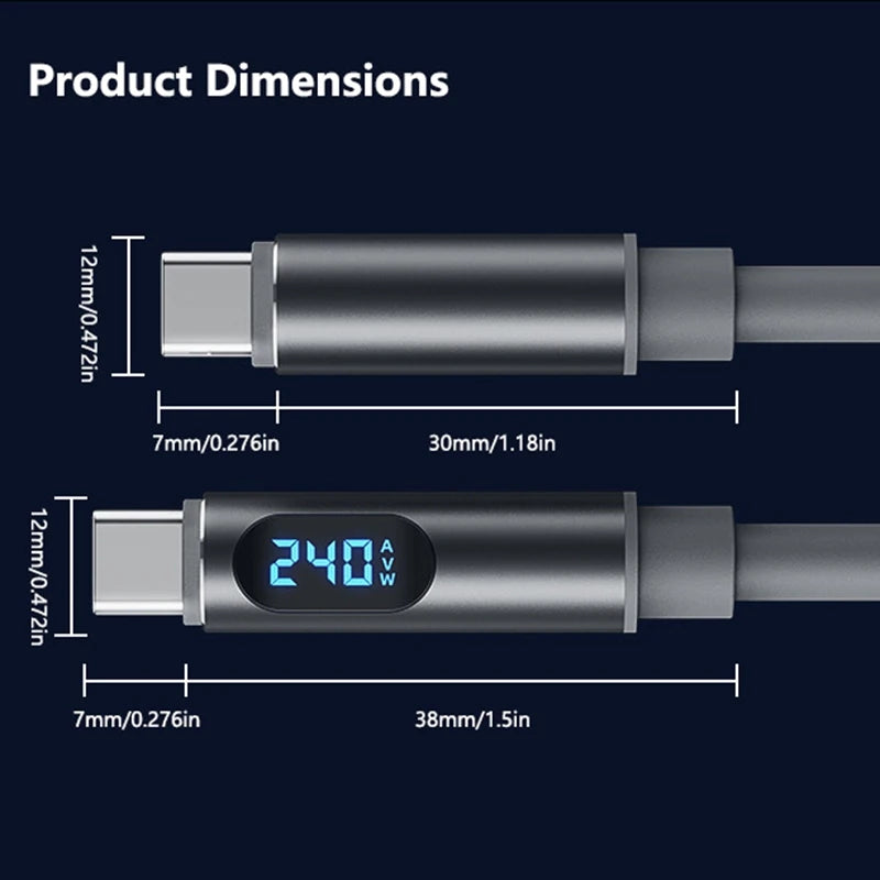 240W USB-C Fast Charging Cable with Digital Display USB-C Charging Cable SPOT