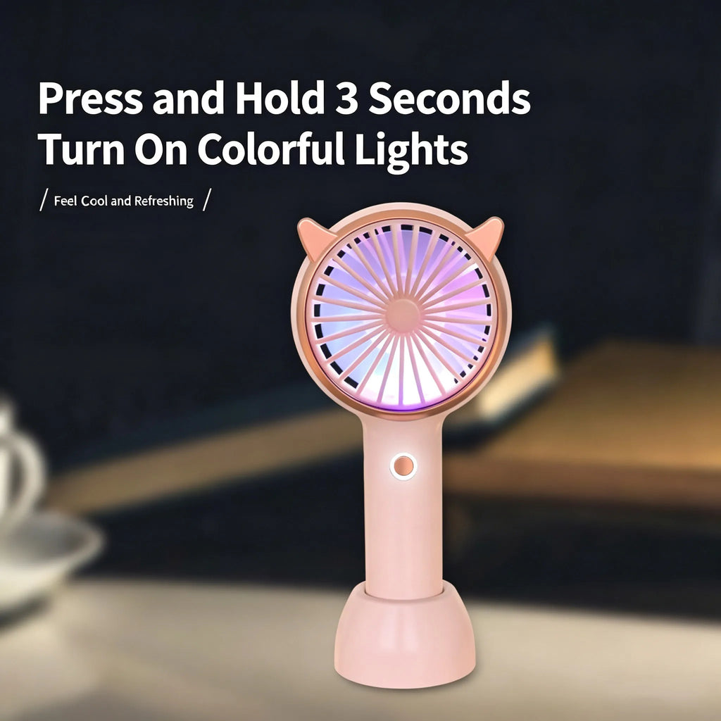 Cat Ear Mini Handheld Desk Fan – USB Rechargeable, LED Light Handheld Desk Fan SPOT