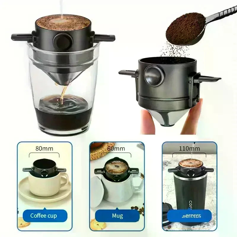 Foldable Stainless Steel Coffee Dripper – Reusable Hang Filter Coffee Dripper Filter SPOT