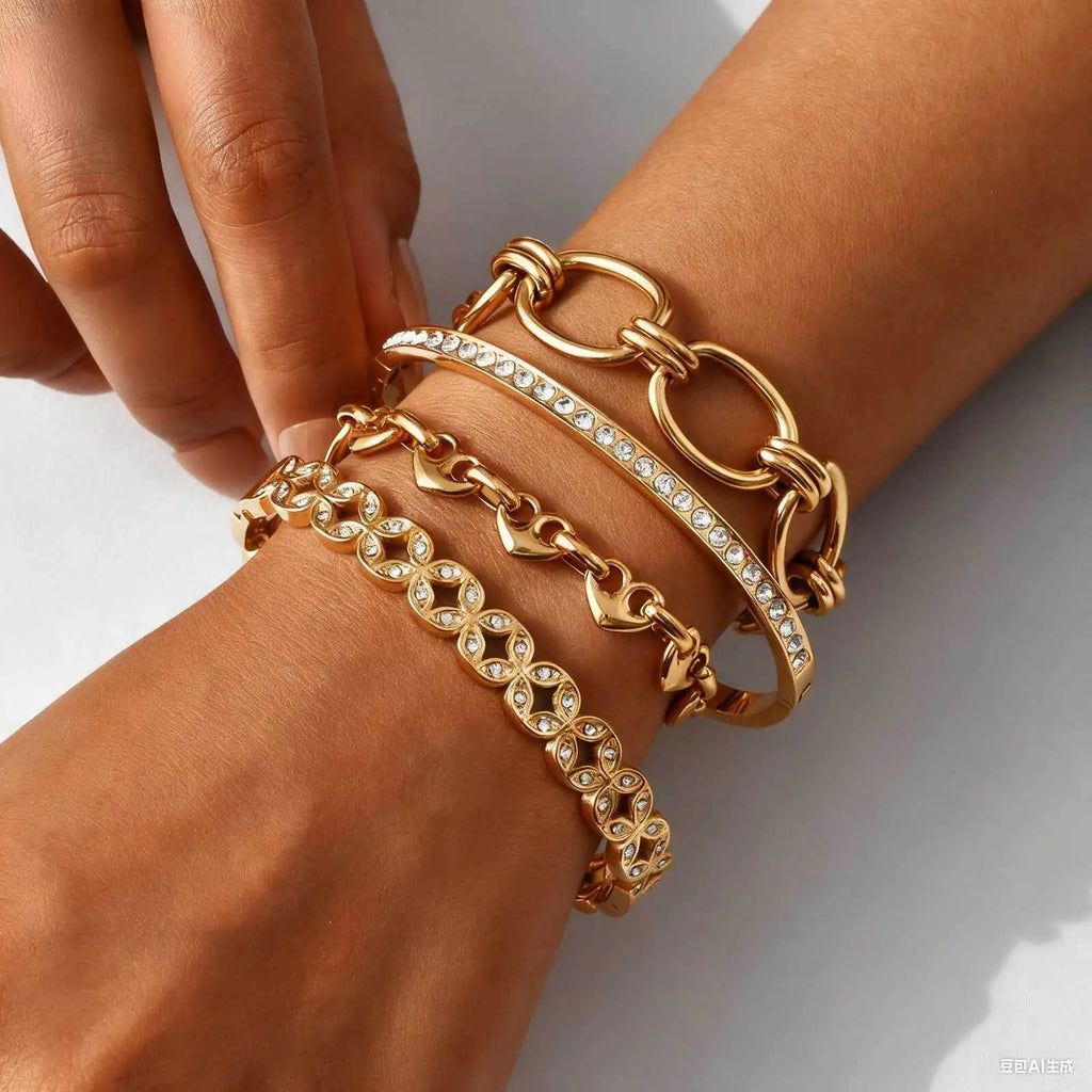 Waterproof Stainless Steel CZ Cuff Bracelet – Non-Tarnish Gold Cuff Bracelet SPOT