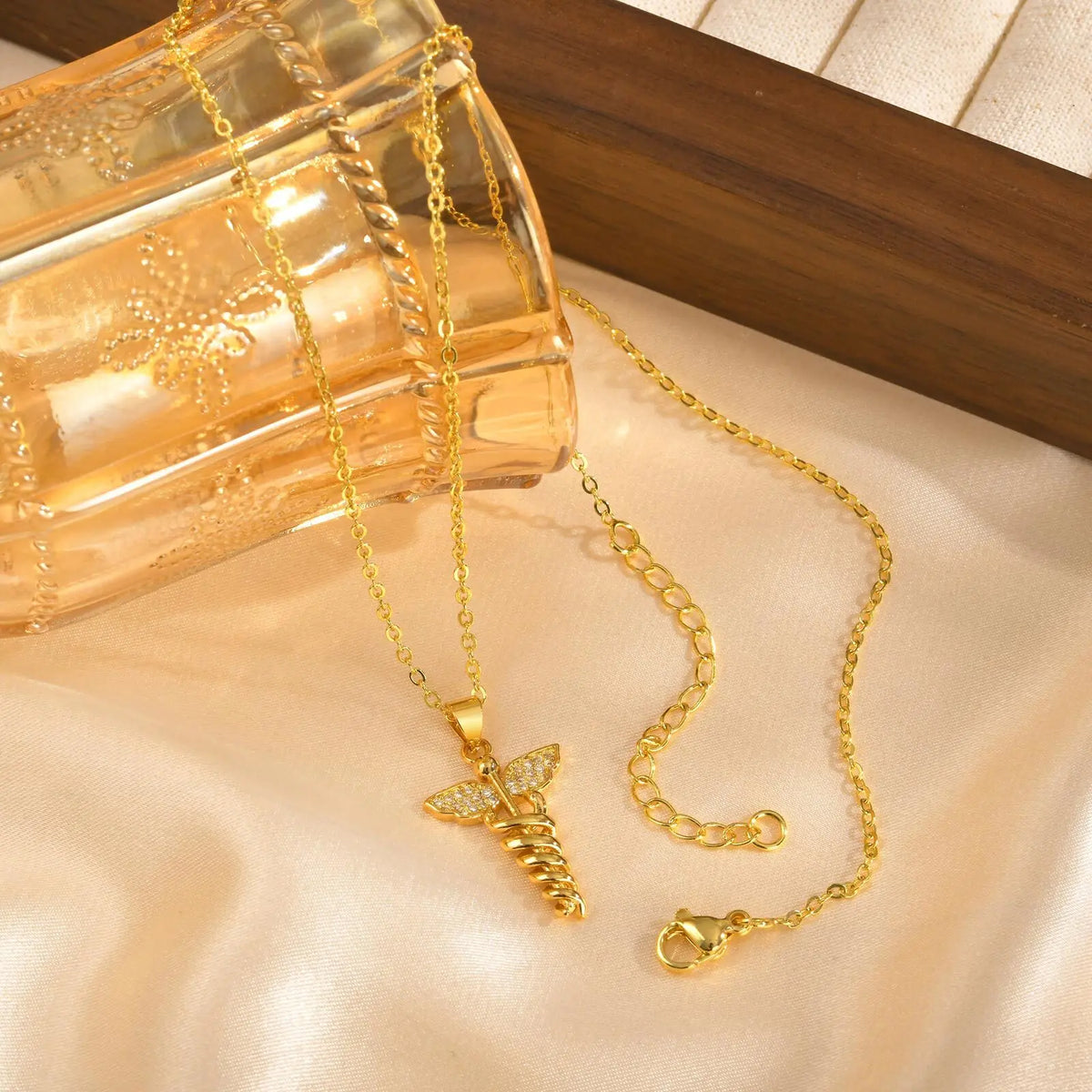 14K Gold Plated Angel Wing Medical Symbol Necklace – Doctor Gift Pendant Necklace SPOT