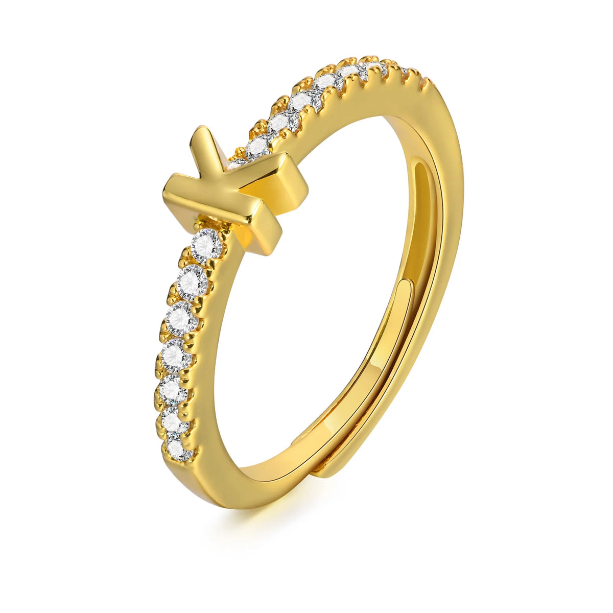 Women's Initial Letter Ring – Pavé CZ Adjustable Stacking Ring Initial Letter Ring SPOT K
