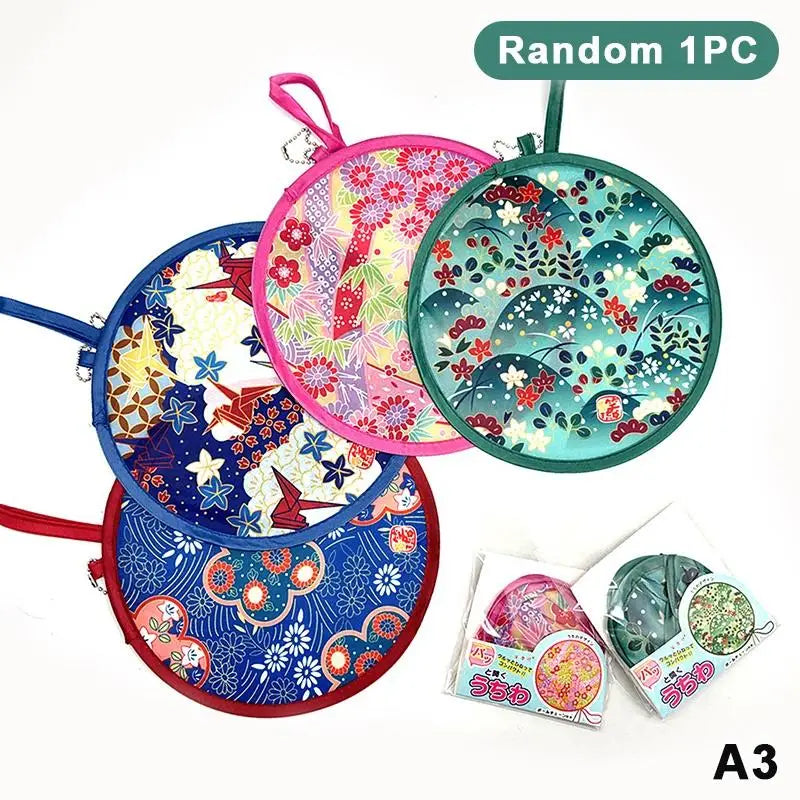 Foldable Round Hand Fan – Colorful Print & Hanging Chain Foldable Hand Fan SPOT A3
