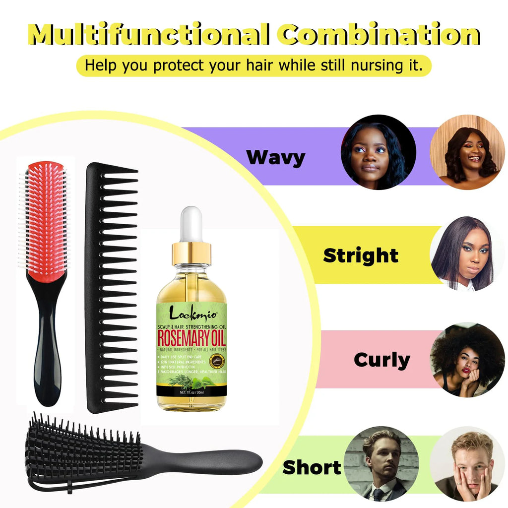 LOCKMIO Rosemary Hair Growth Oil & Detangling Brush Set Hair Care Set SPOT