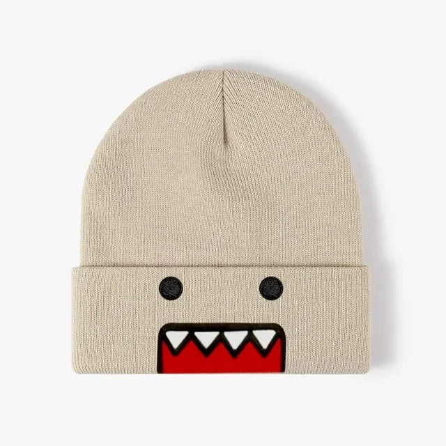 Domo Kun Embroidered Knit Beanie – Unisex Hip Hop Winter Hat Knit Beanie Hat SPOT Khaki One Size