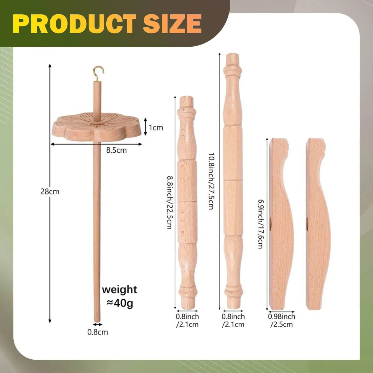 Wooden Niddy Noddy & Turkish Spindle Set – 50g Wool Roving Spinning Tool Set SPOT