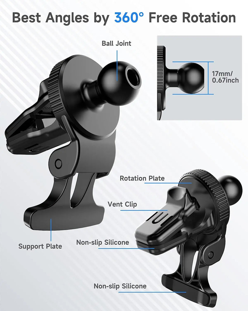 Universal Car Air Vent Phone Holder – 17mm Ball Head Clip Car Phone Mount SPOT