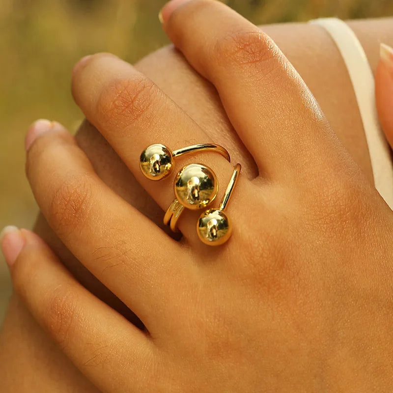 Meaeguet 18K Gold Beaded Ball Open Statement Ring for Women Fashion Statement Ring SPOT