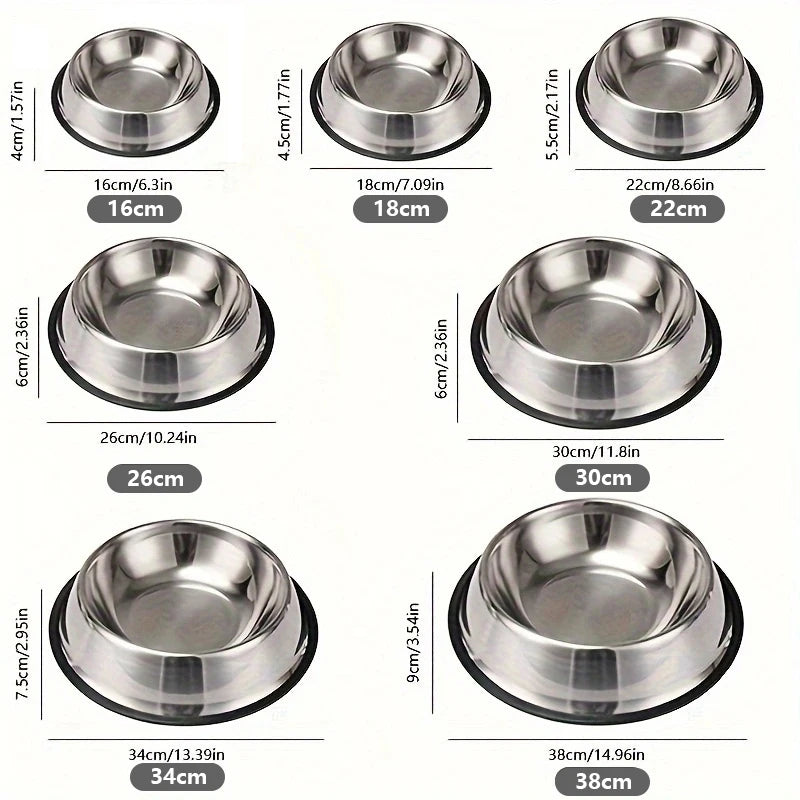 Stainless Steel Anti-Slip Anti-Ant Pet Bowl – 7 Sizes Pet Feeding Bowl SPOT