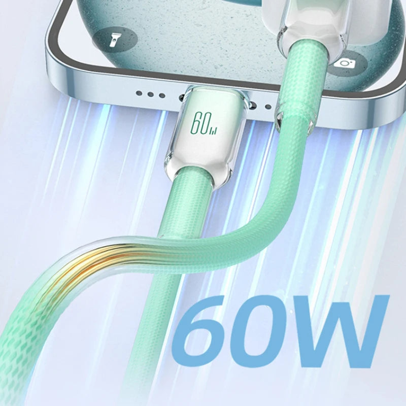 60W USB-C to C Fast Charging Braided Cable – 6A, 1m/2m USB-C Charging Cable SPOT