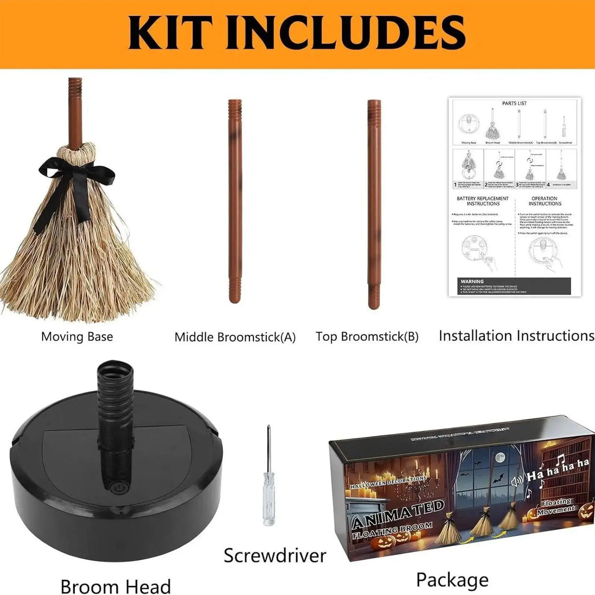 Halloween Floating Witch Broom – Motion Sensor & Spooky Sounds Halloween Decoration Prop SPOT