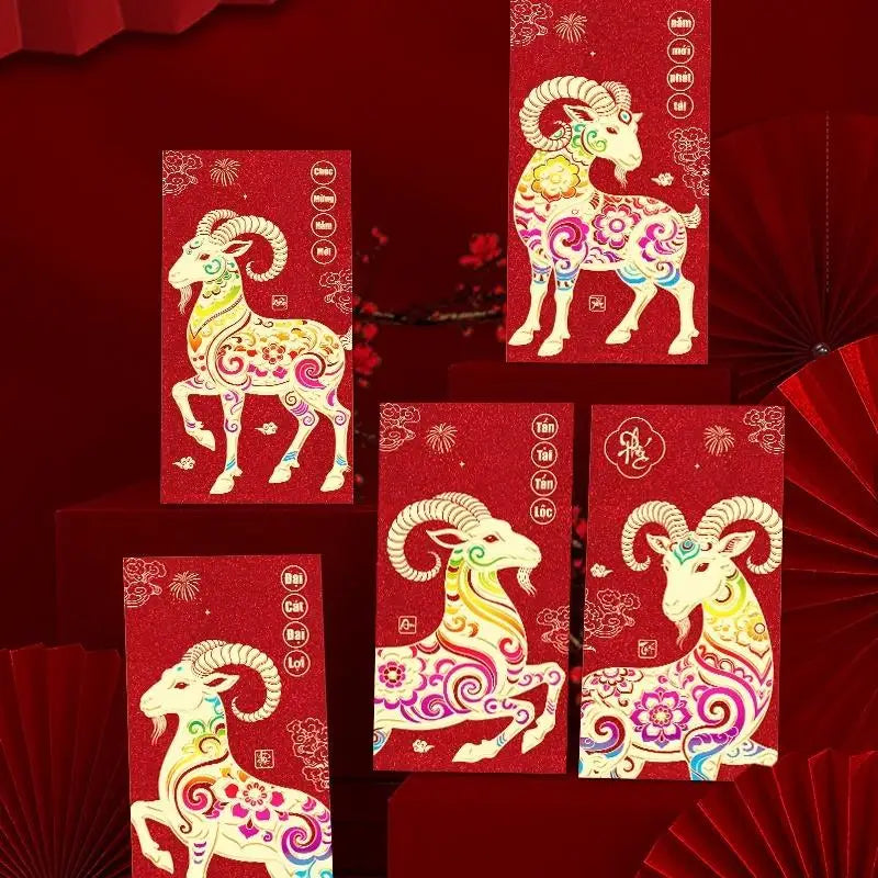 6-Pack Lunar New Year Lucky Red Envelopes – 2027 Goat Design Lucky Red Envelopes SPOT