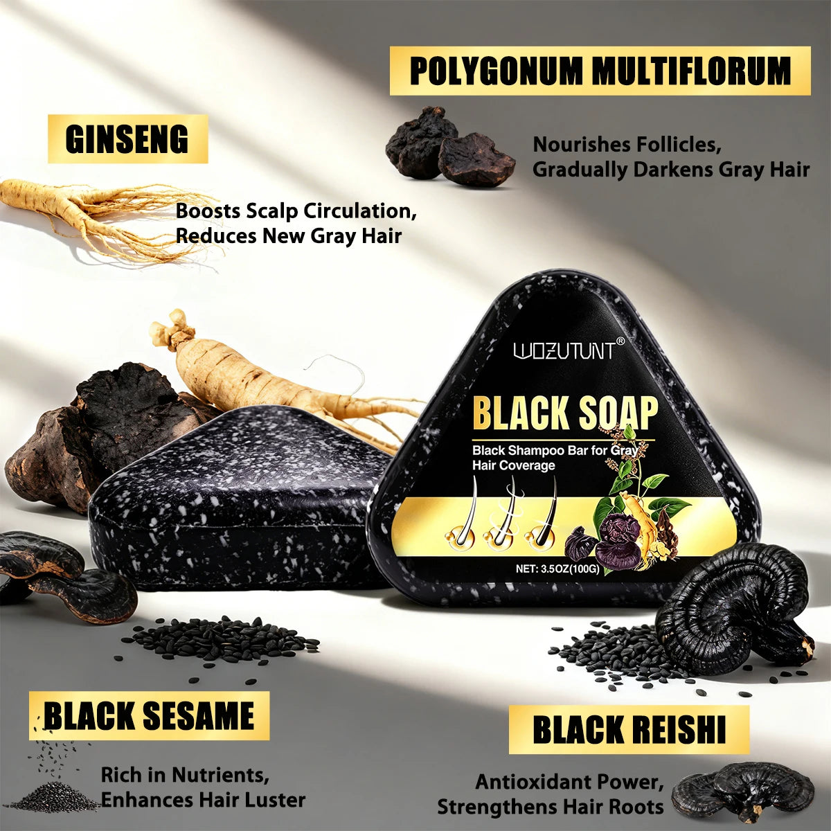 Herbal Black Shampoo Soap Bar – Ganoderma & Polygonum 2-Pack Herbal Shampoo Bar SPOT