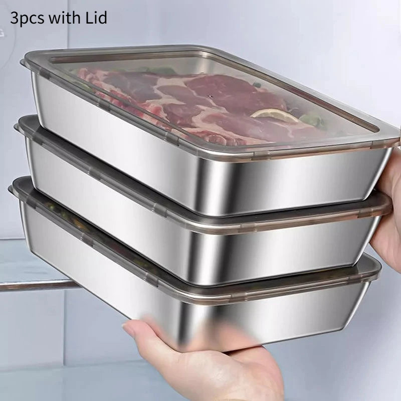 WOOJACK Stainless Steel Food Storage Container with Lid Food Storage Container SPOT Black Lid-3pcs