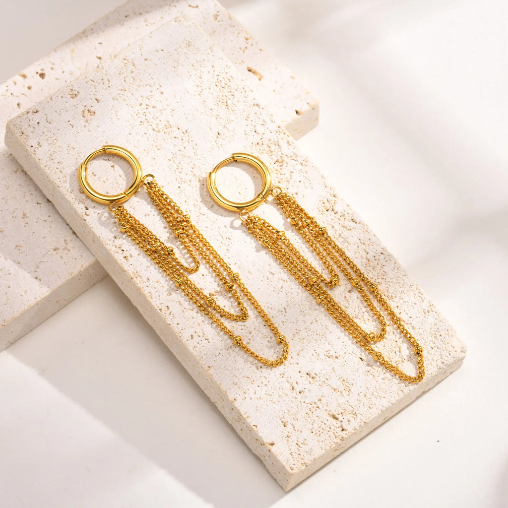 Multi Satellite Chain Drop Earrings – Gold Plated Stainless Steel Drop Earrings SPOT