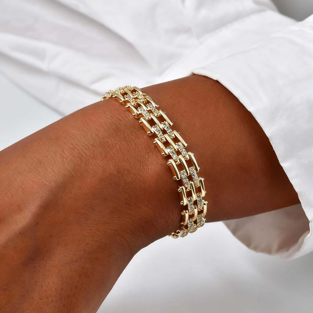 Chunky Gold CZ Chain Bracelet – Adjustable Stackable Women's Chain Link Bracelet SPOT