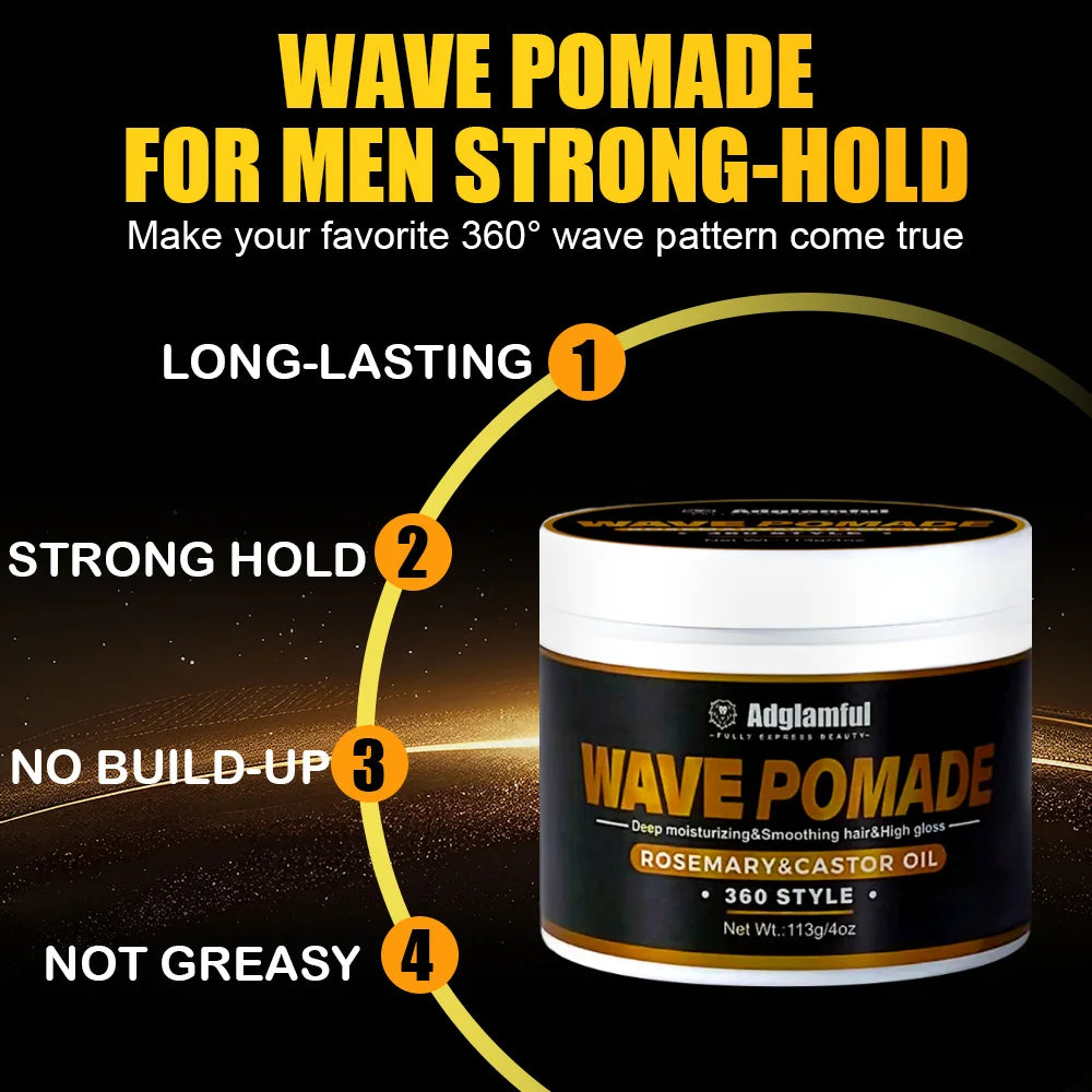 Men's 360 Wave Pomade 113g – Rosemary & Castor Oil | Adglamful Wave Styling Pomade SPOT