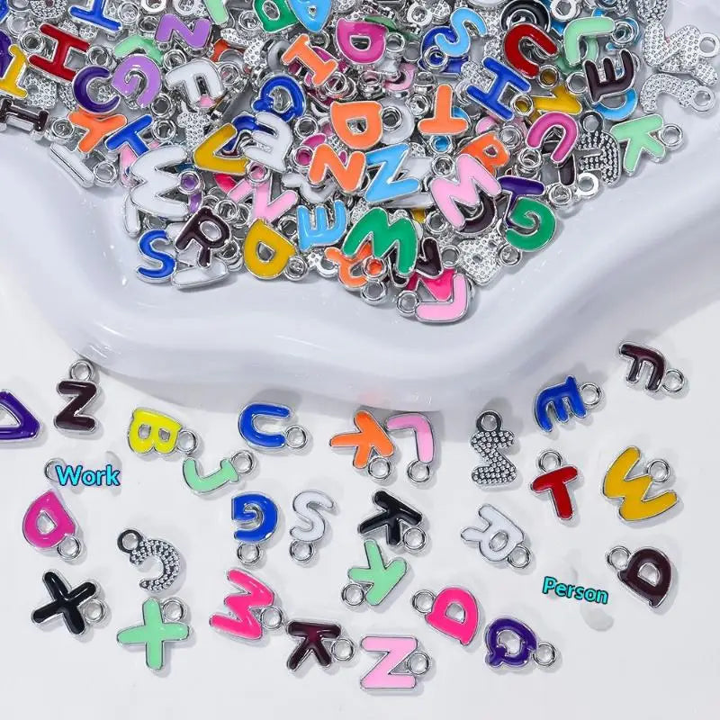100-Pack Colorful Enamel A-Z Alphabet Charms for DIY Jewelry Jewelry Making Charms SPOT