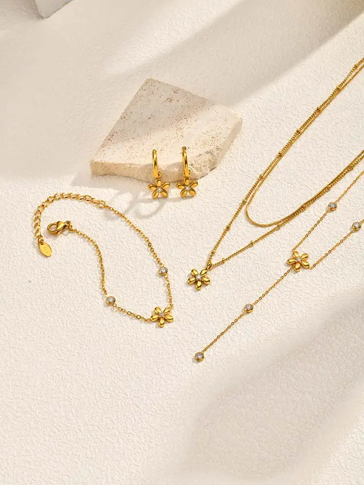 Y-Shape Zirconia Flower Lariat Necklace – Gold, Tarnish Free Pendant Necklace SPOT