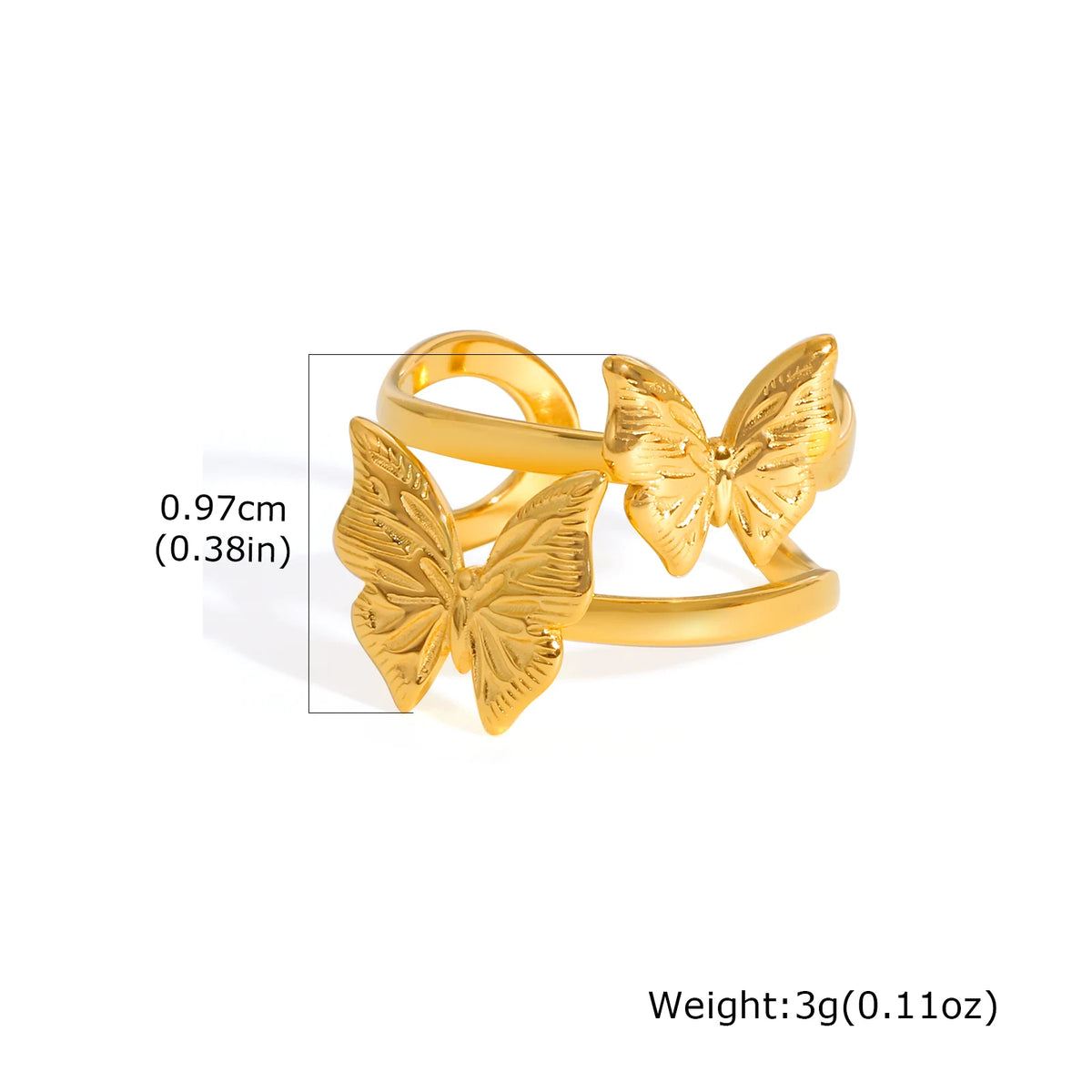 Y2K Hollow Butterfly Ring – 18K Gold Plated Adjustable Band Fashion Statement Ring SPOT RC-963G07