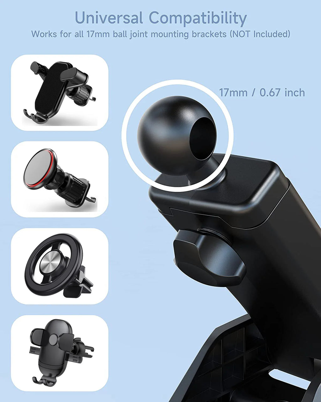 17mm Ball Head Suction Cup Car Phone Mount – Dashboard & Windshield Car Phone Mount SPOT