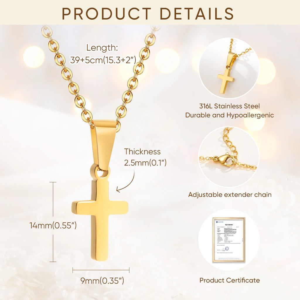 Kids Cross Pendant Necklace – Stainless Steel, Baptism Gift Cross Pendant Necklace SPOT