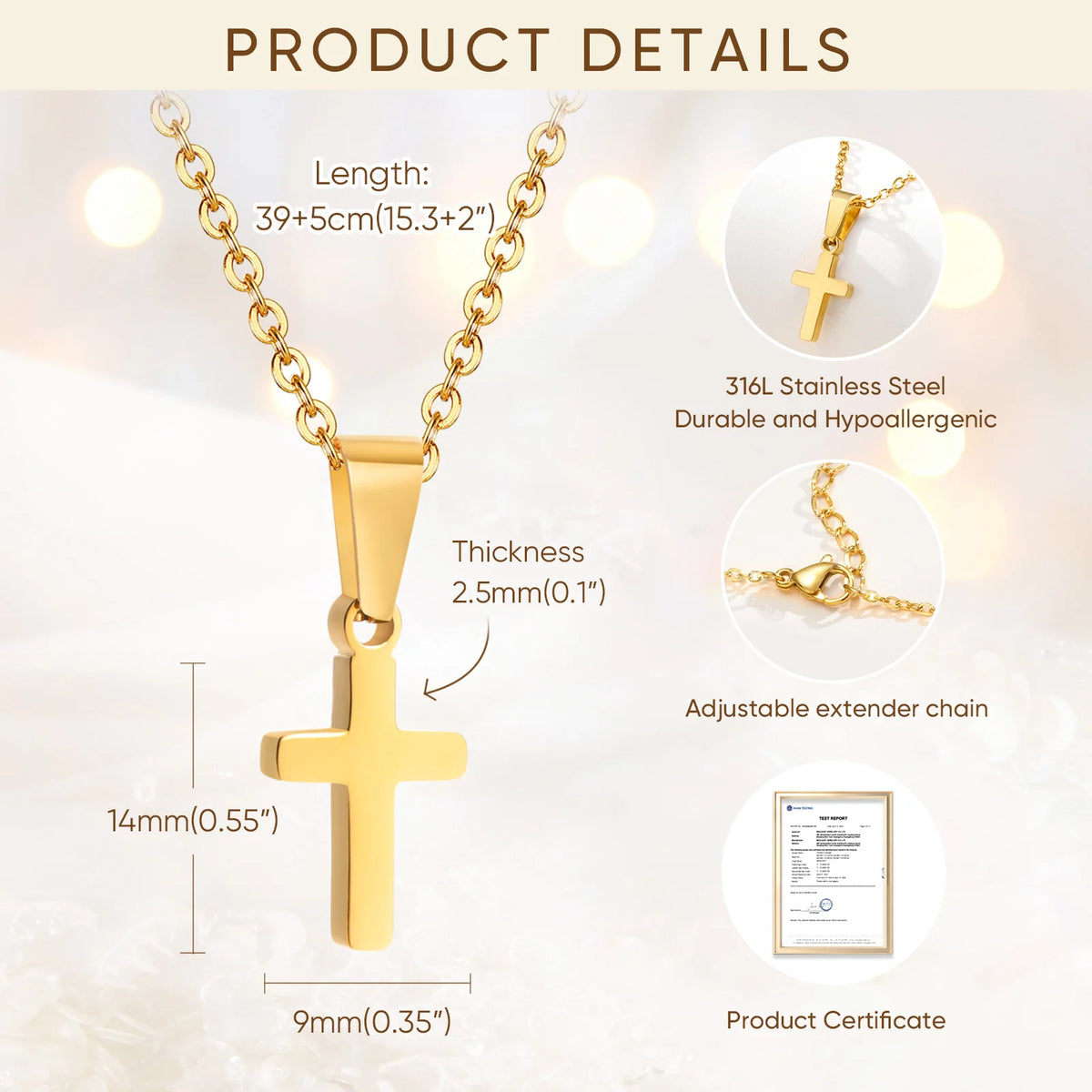 Kids Cross Pendant Necklace – Stainless Steel, Baptism Gift Cross Pendant Necklace SPOT
