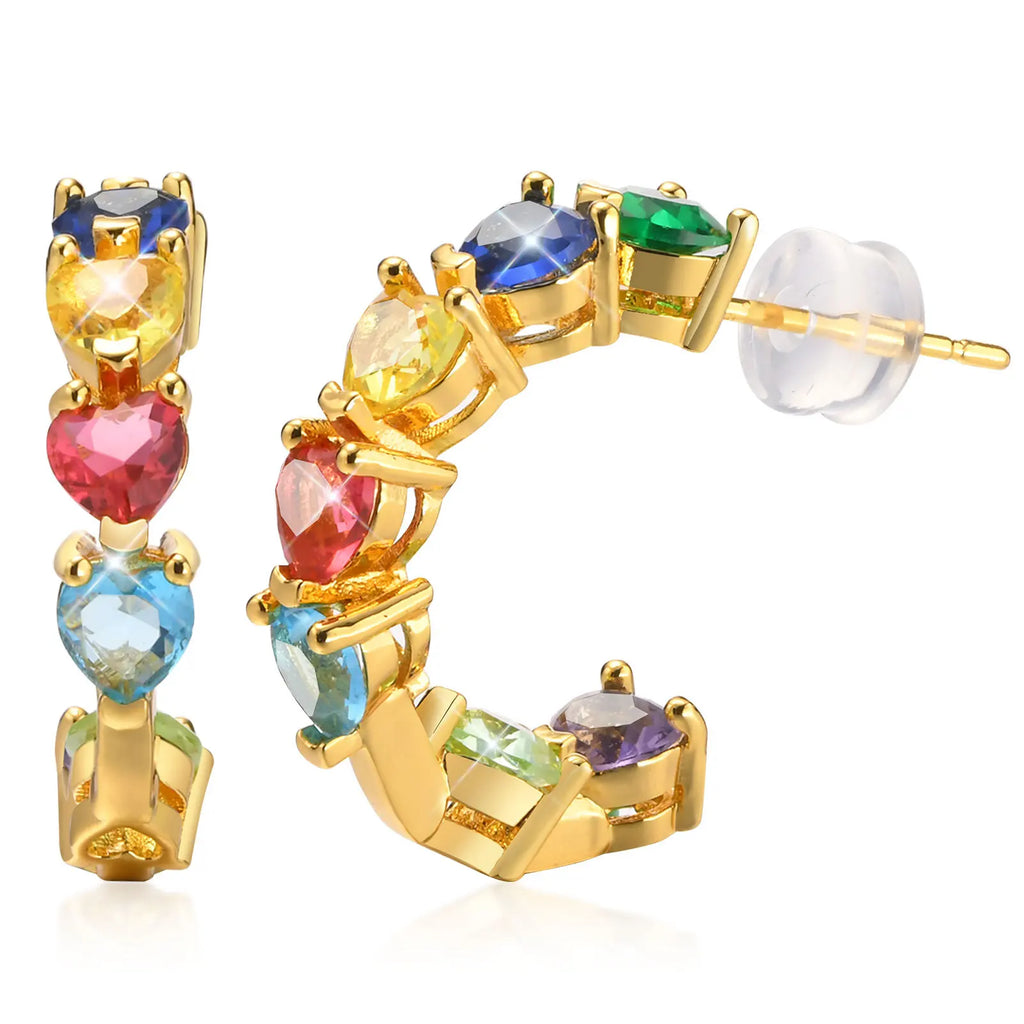 Cubic Zirconia Rainbow Heart Hoop Earrings – 14K Gold Hoop Earrings SPOT