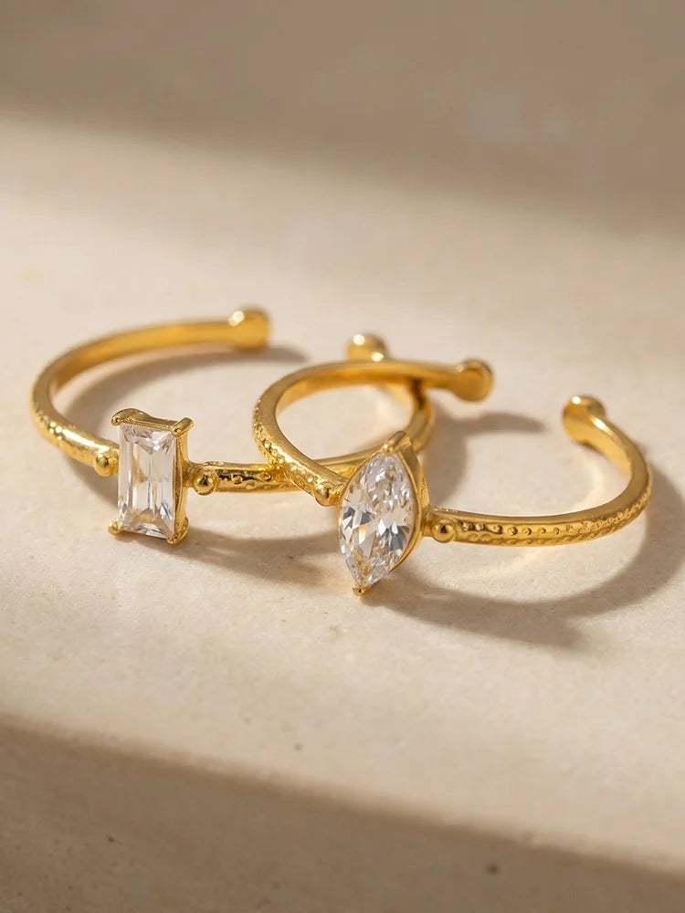 Meaeguet Square CZ Adjustable Ring | 18K Gold Stainless Steel Fashion Ring SPOT
