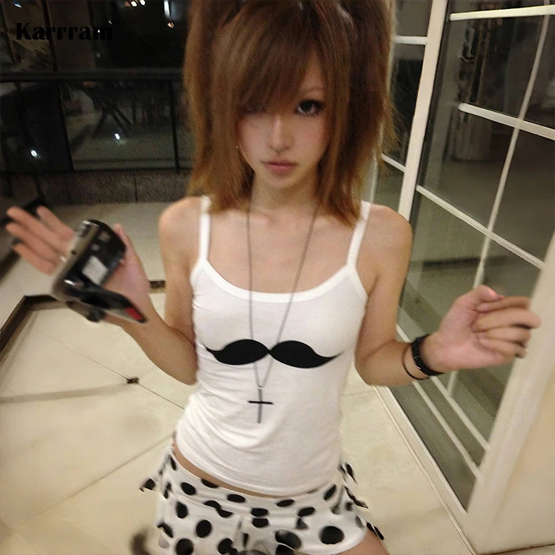 Y2K Beard Print Crop Cami Top | Harajuku Retro Tank Crop Cami Top SPOT