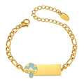 Engravable Gold Baby ID Bracelet – Pink Flower Figaro Chain Kids ID Bracelet SPOT BR-3136G01 12cm -15cm