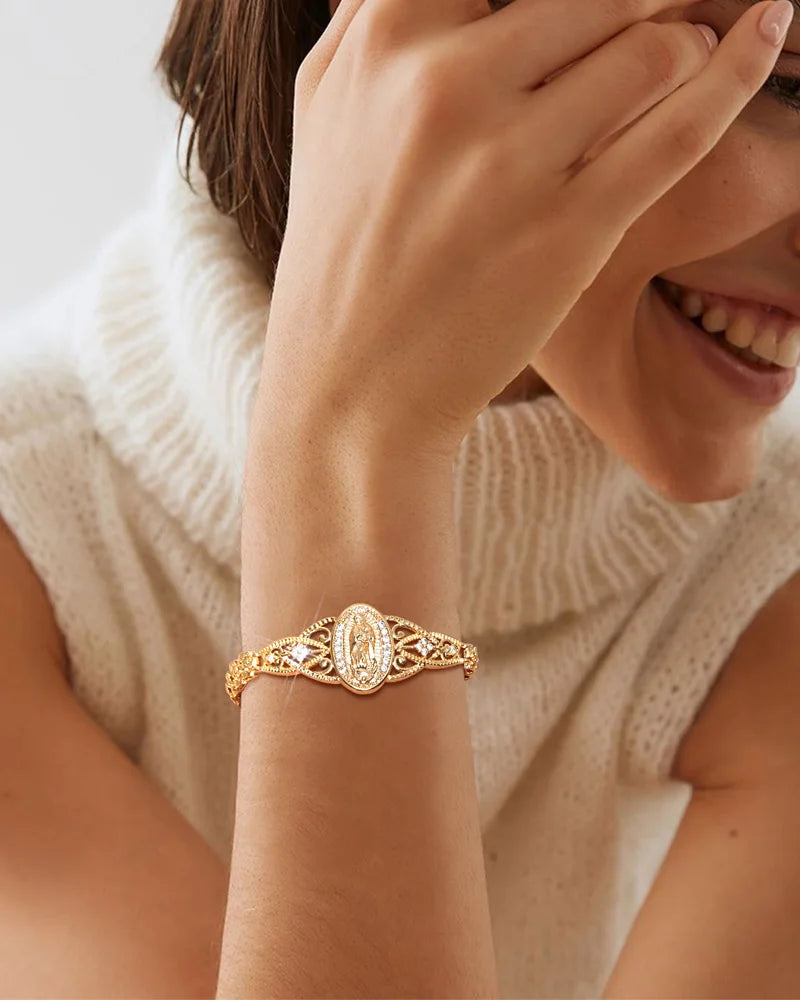 Virgin Mary Bracelet – 14K Gold Plated Catholic CZ Jewelry Religious Bracelet SPOT