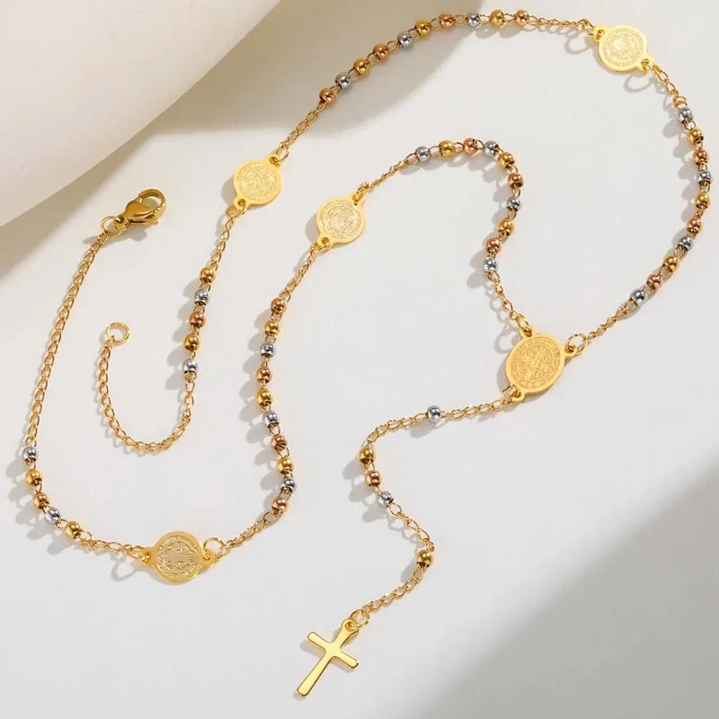 St. Benedict Rosary Necklace – Stainless Steel Cross Pendant Religious Pendant Necklace SPOT Default Title