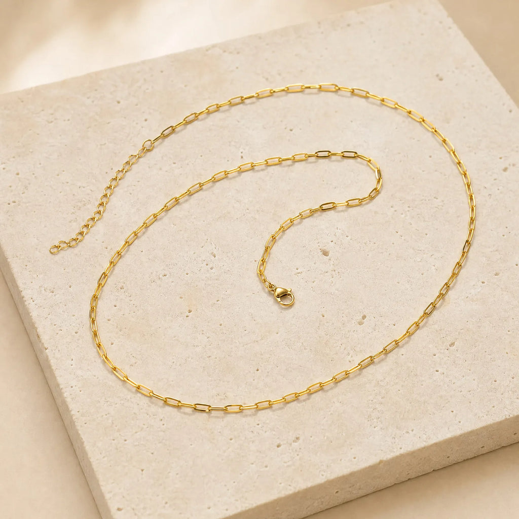 3mm Paperclip Chain Necklace – Stainless Steel Gold Choker Chain Necklace SPOT
