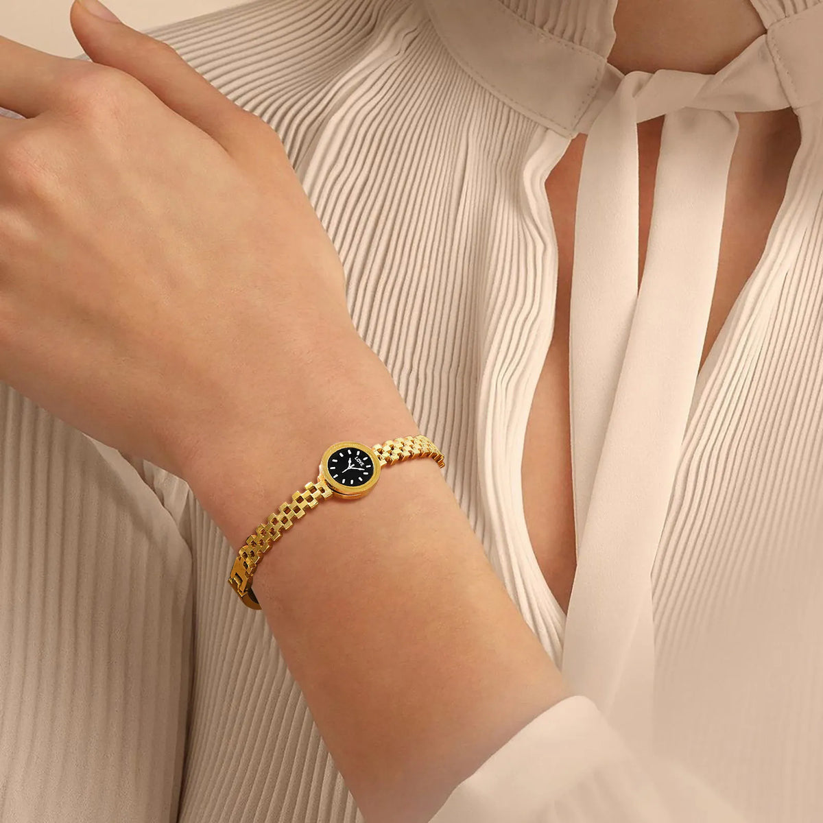 Women's Gold Stainless Steel Watch-Shape Cuff Bangle Bracelet Cuff Bangle Bracelet SPOT
