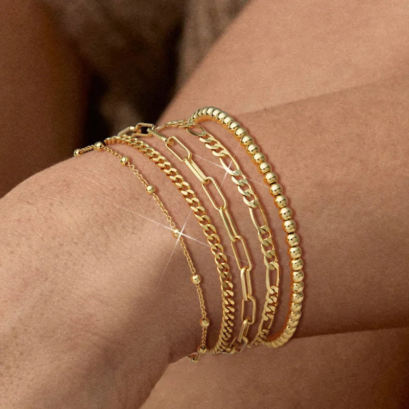 18K Gold Plated Stackable Bracelets – Paperclip & Cuban Link Gold Chain Bracelet SPOT