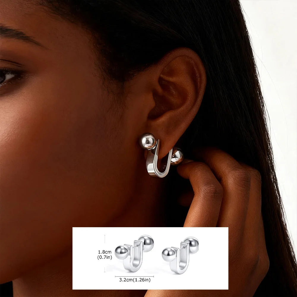 U-Shape Hoop Earrings – Minimalist Stainless Steel Ball Hoops Hoop Earrings SPOT EH-782S