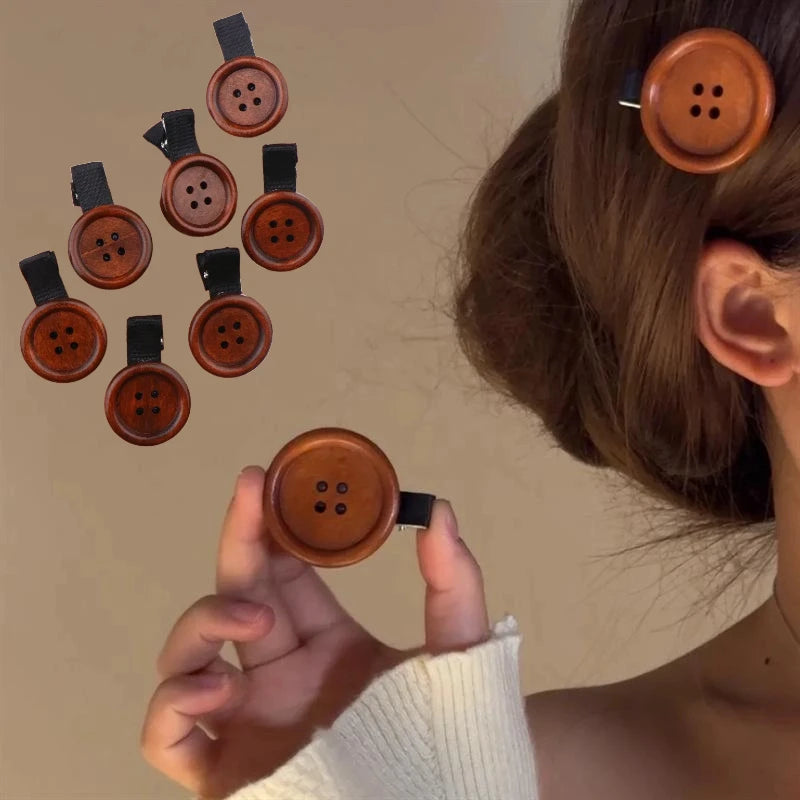 Cute Woody Button Hair Clips for Kids & Women | 2/5/10 Pack Hair Clips SPOT