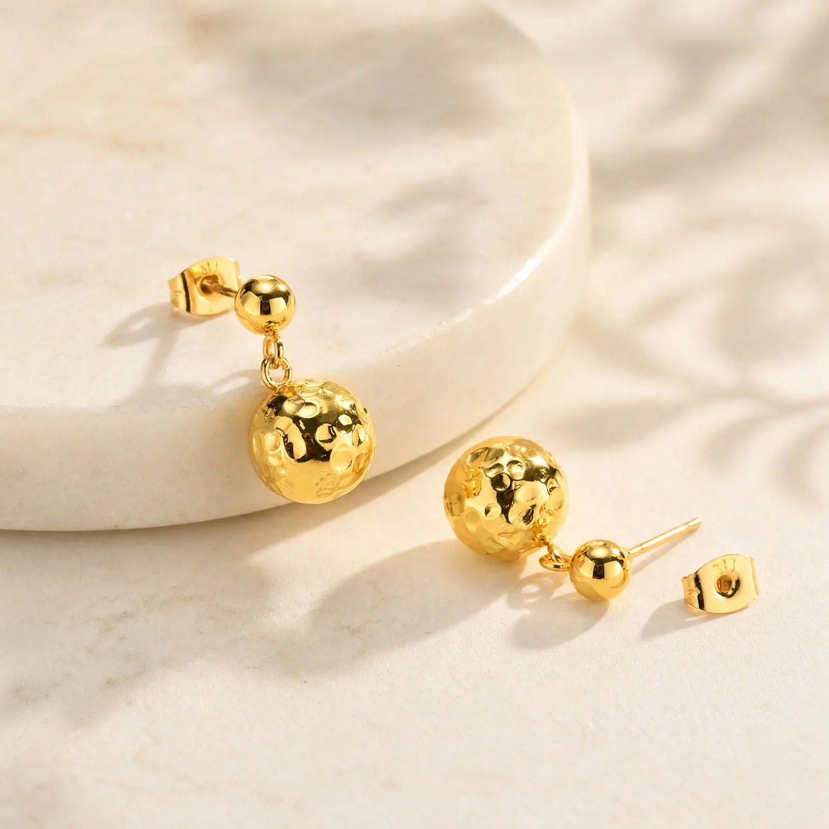 Hammered Ball Dangle Earrings – 18K Gold Plated Stainless Steel Dangle Earrings SPOT