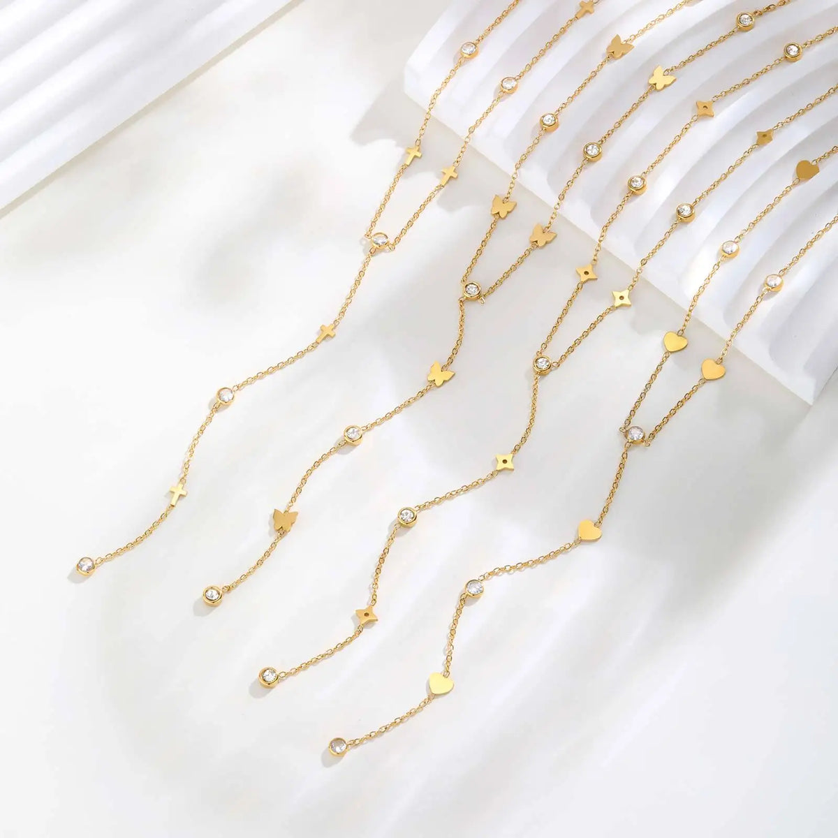 Cross Y-Shaped Lariat Necklace – Gold Zirconia Drop Chain Lariat Chain Necklace SPOT